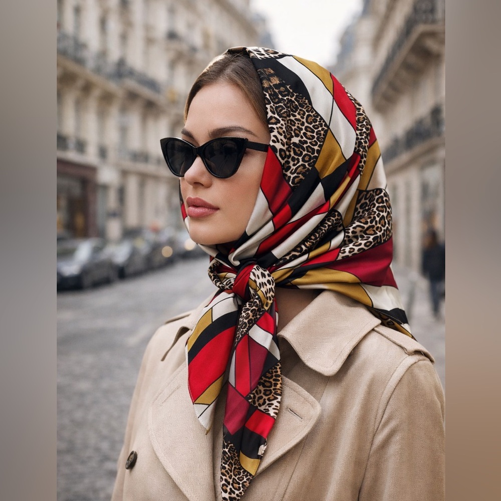 Geometric & Leopard Print Square Scarf 29” x 27” NWT Trendy